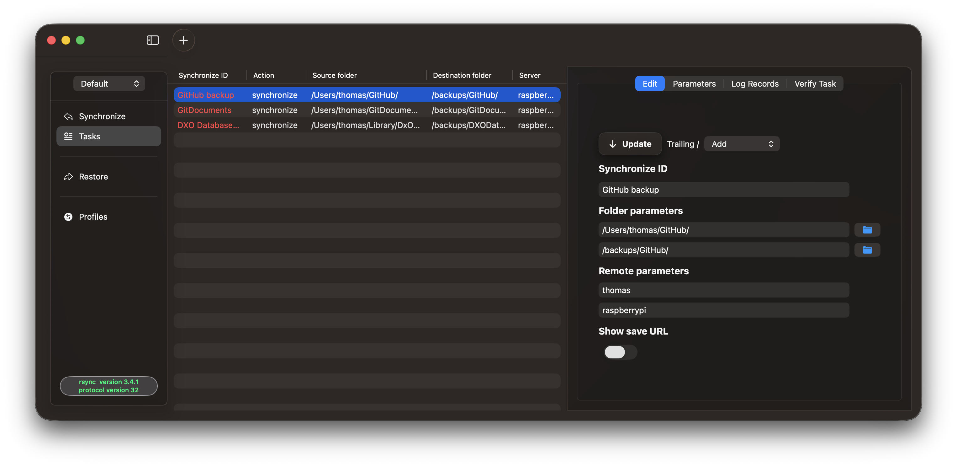 RsyncUI screenshot