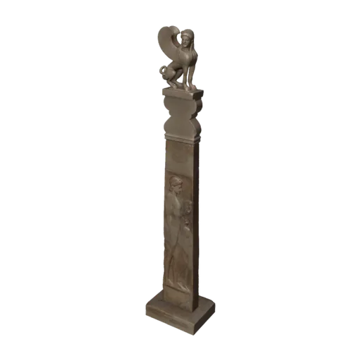 Marble stele (grave marker) with a youth and little girl, and a capital and finial in the form of a sphinx, a 3D model you can turn