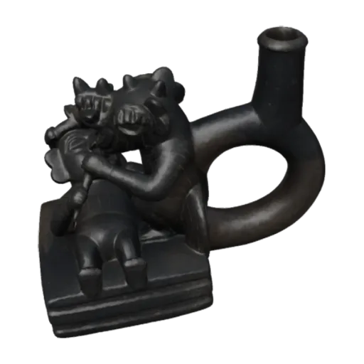 Stirrup-spout bottle with combat scene, a 3D model you can turn