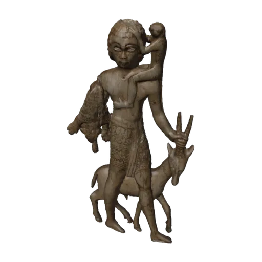 Figure of a man with an oryx, a monkey, and a leopard skin, a 3D model you can turn