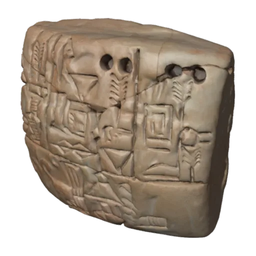 Proto-Cuneiform tablet with seal impressions: administrative account of barley distribution with cylinder seal impressio, a 3D model you can turn