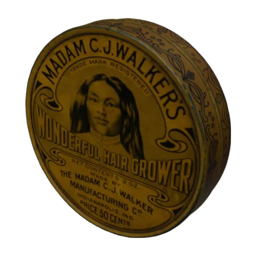 Tin for Madam C.J. Walker's Wonderful Hair Grower, a 3D model you can turn