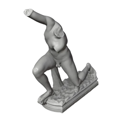 Kneeling man, a Niobid or wrestler, with raised right arm, a 3D model you can turn