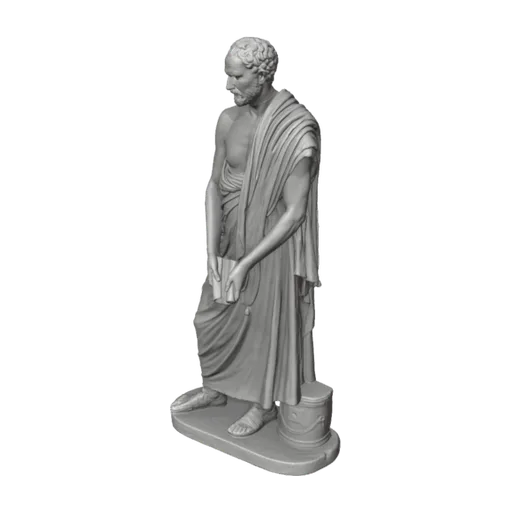 Portrait of the Greek statesman and orator Demosthenes, standing, a 3D model you can turn