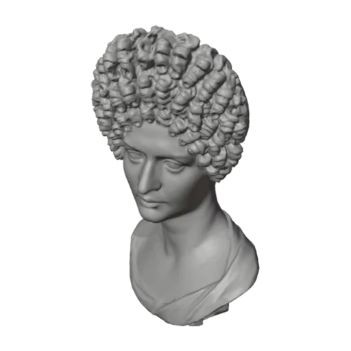 Portrait of a Roman lady with high curled fringe and braids coiled at the back, a 3D model you can turn